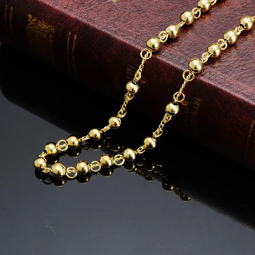 Women's & Men's Gold-plated Round Cross Portrait Stainless Steel Trendy Rosary Necklaces