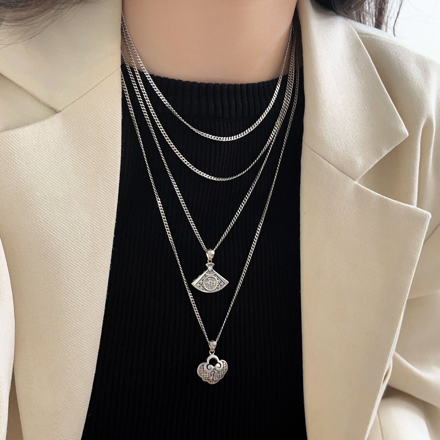 Women's & Men's & Sterling Sier Curb Sweater Chain Lengthened Korean Necklaces