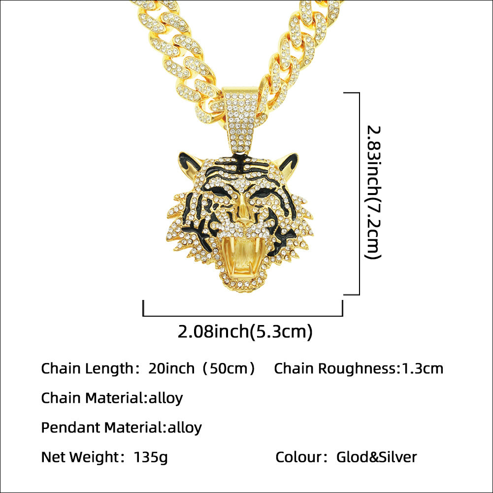 Men's Oil Tiger Head Pendant Cuban Link Necklaces