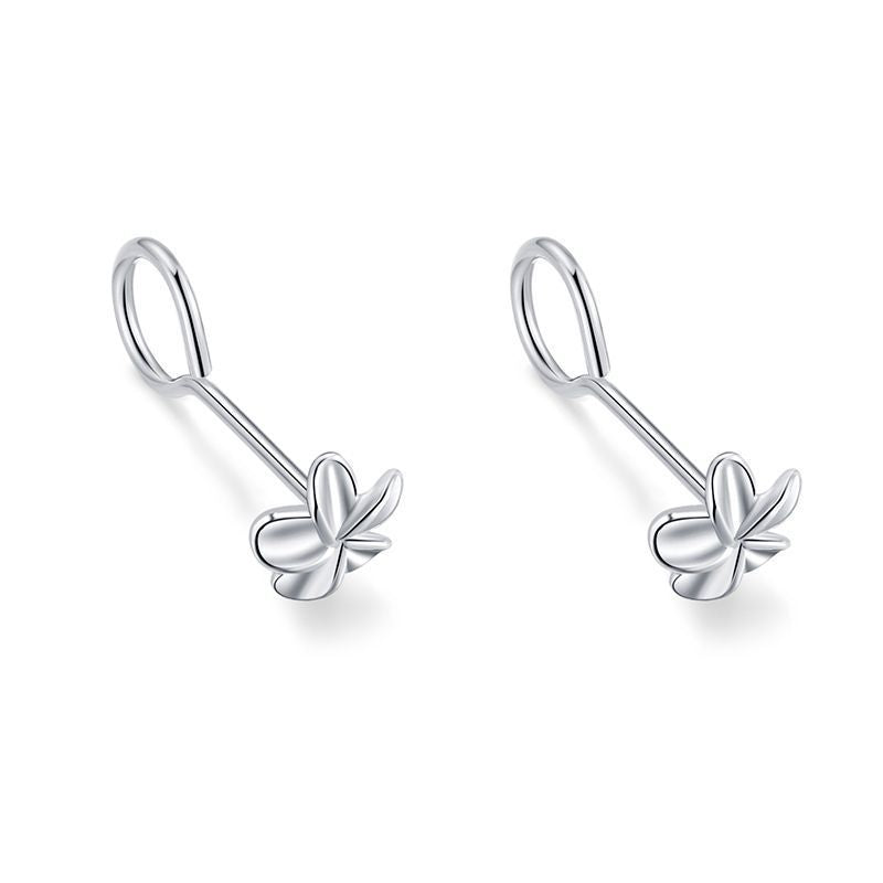 Sier-plated Engraved Female Star Moon Heart-shaped Ear Bar Mori Earrings