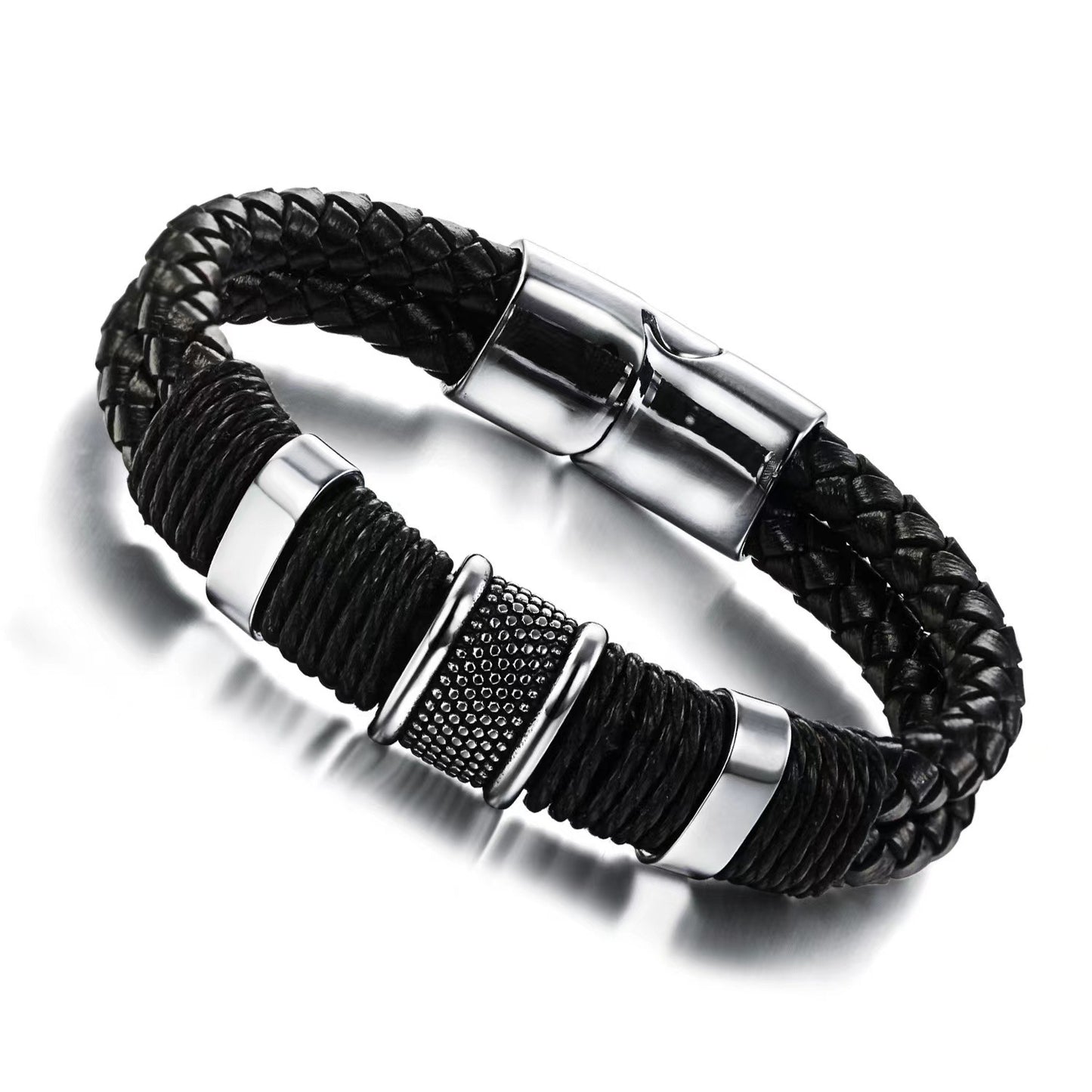 Men's Weaving Exquisite Titanium Steel Leather Couple Stainless Magnetic Bracelets