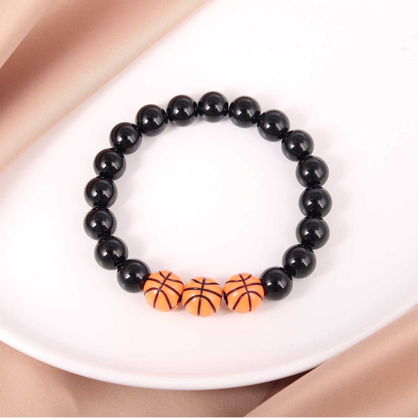 Men's Acrylic Number Volleyball Basketball Sports Imitation Obsidian Bracelets