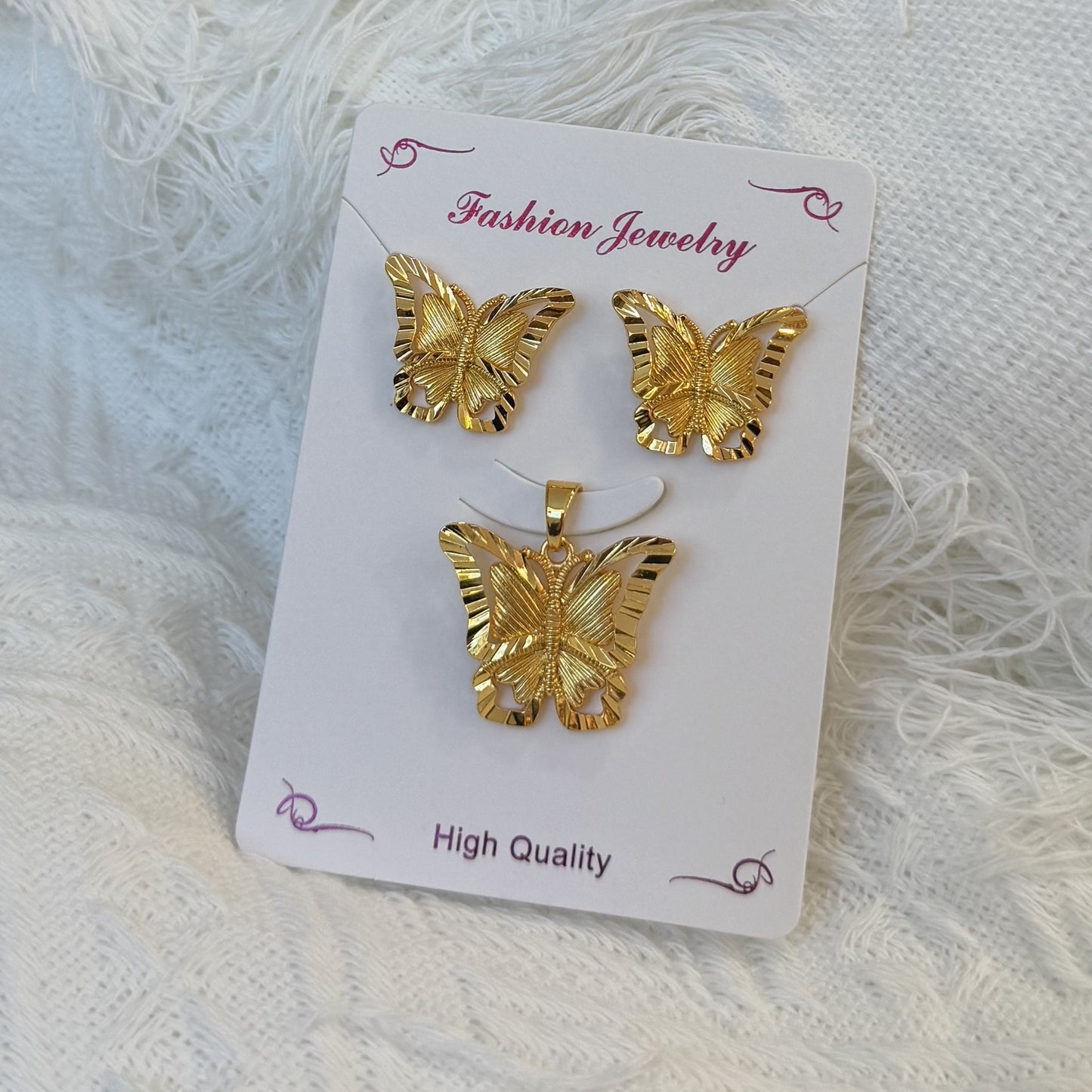 Love Heart Flowers Ear Baroque Gold Fashion Jewelry Set
