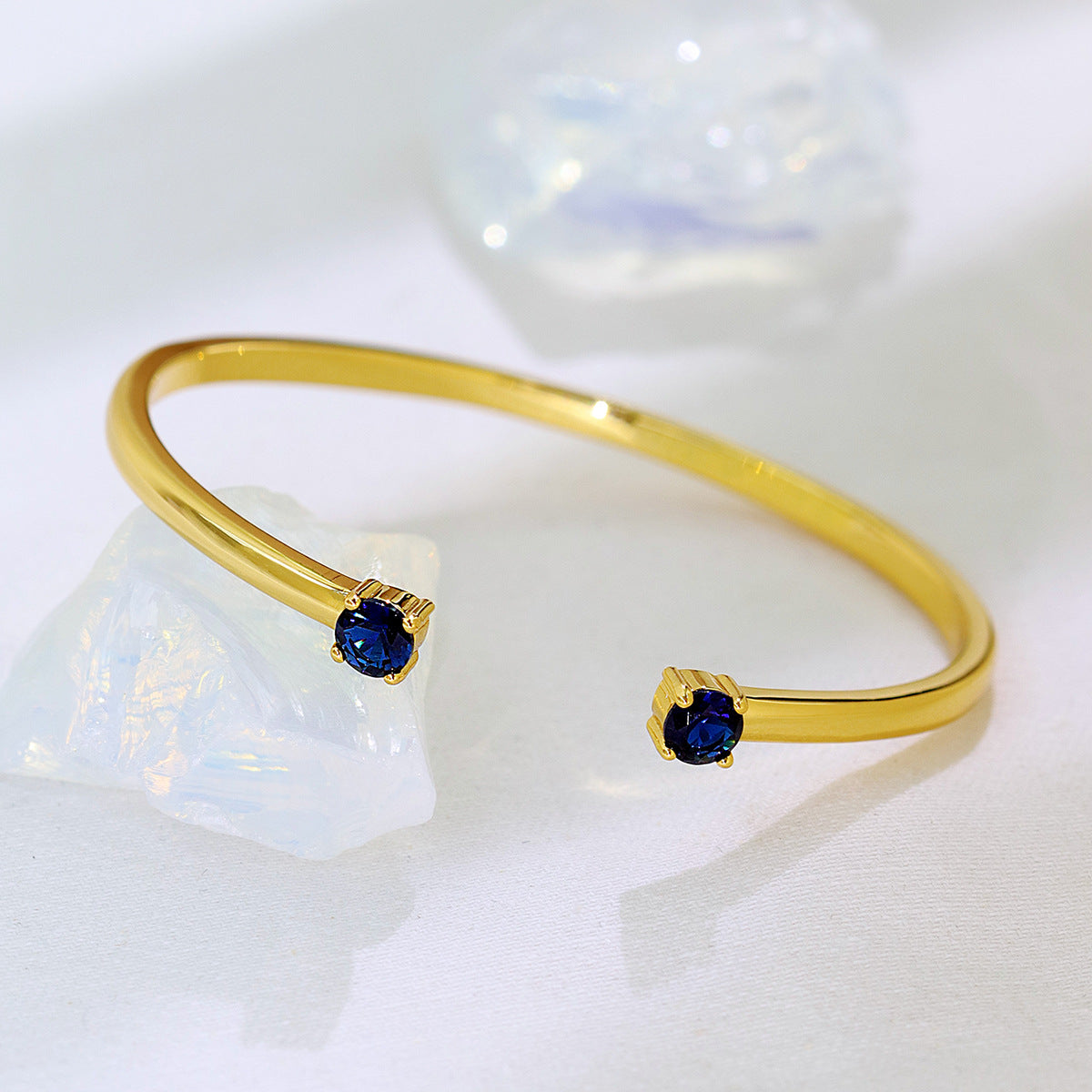 Niche Personality Minimalist Double Zircon Opening Gold-plated Copper Bracelets