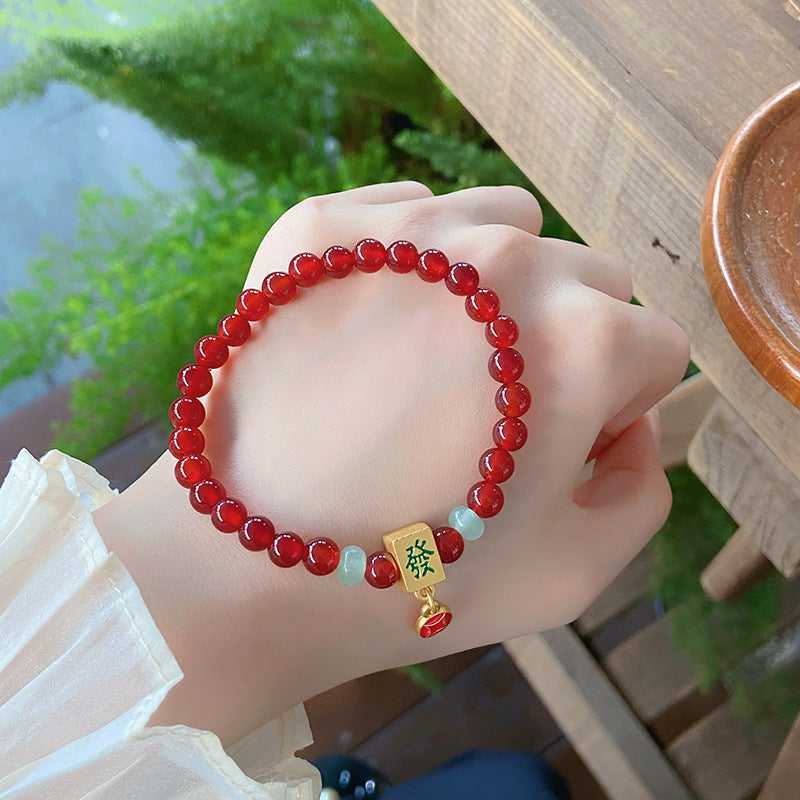 Cute Fun National Fashion Mahjong Agate Bracelets