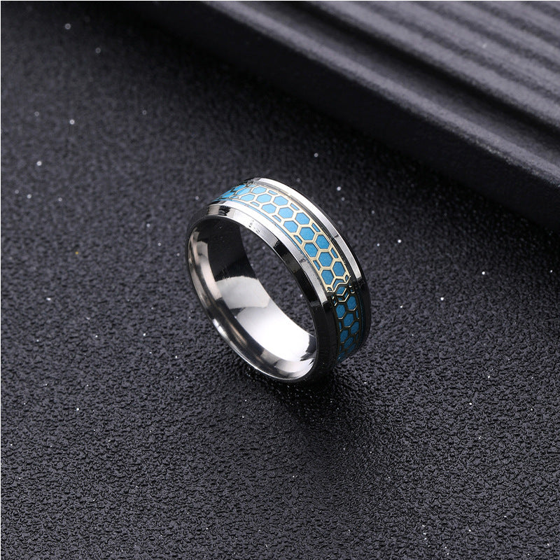 Leaves Honeycomb Titanium Steel Design Stainless Rings