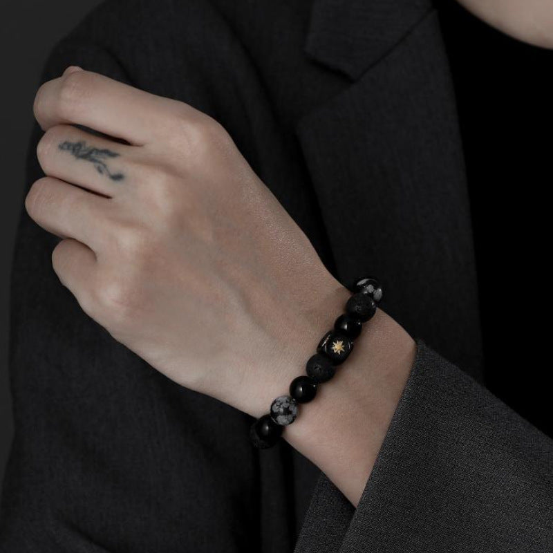 Bracelets en acier titane obsidienne tendance pour hommes avec pierre de flocon de neige