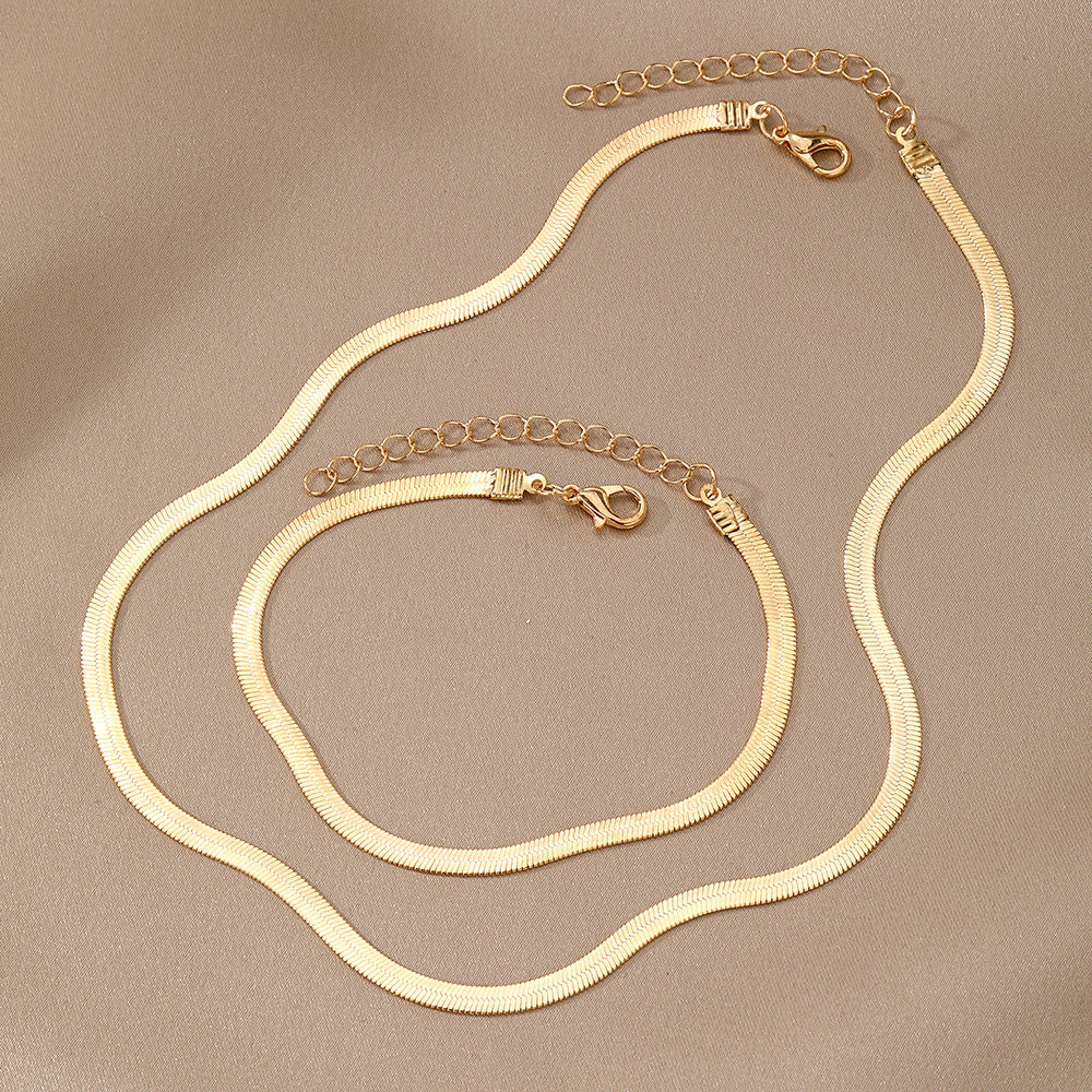Women's Fashion Commuter Gold Snake Bones Chain Like Flat Suit 2 Bracelets