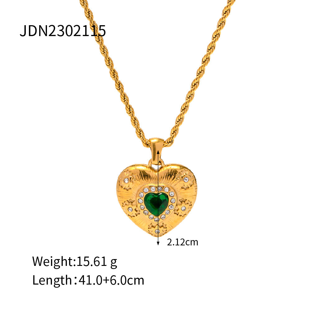 Texture Emerald Zircon Heart-shaped Pendant Does Necklaces