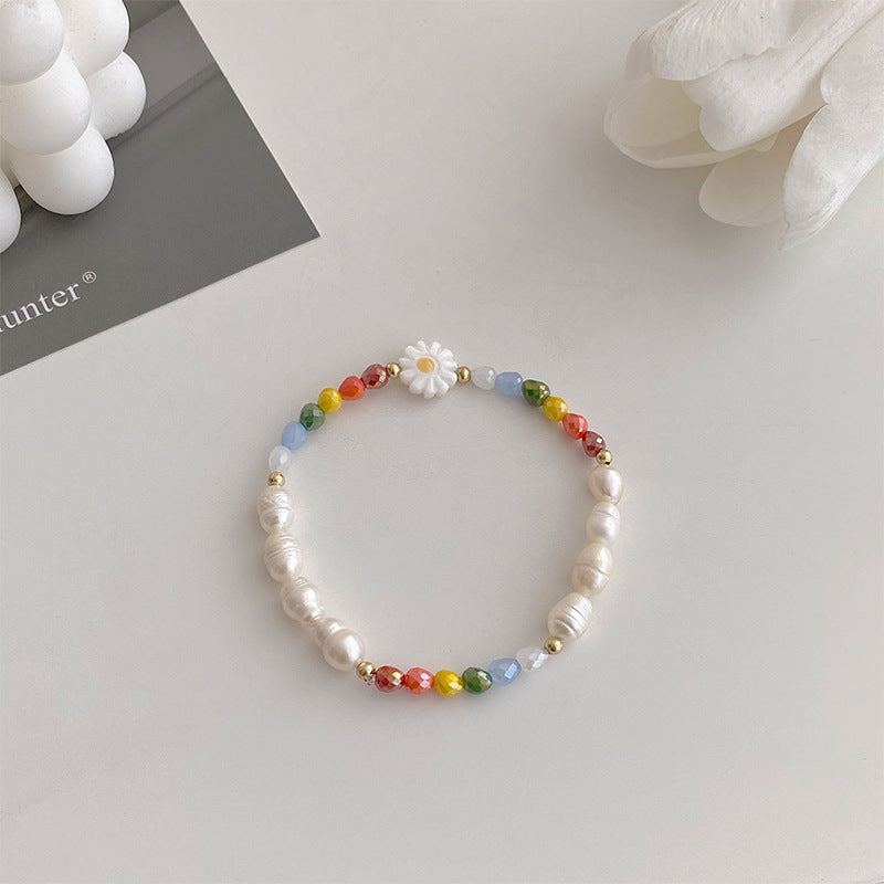 Dopamine Colorful Daisy Flower Pearl Female Summer Necklace
