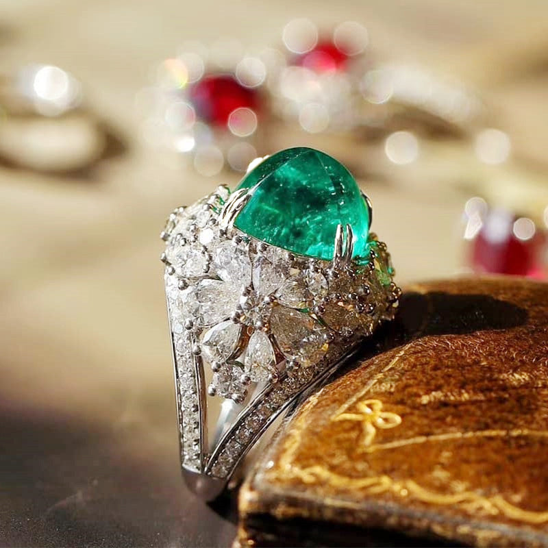 Shi Retro Classic Grandmother Green Zircon Wedding Week Rings