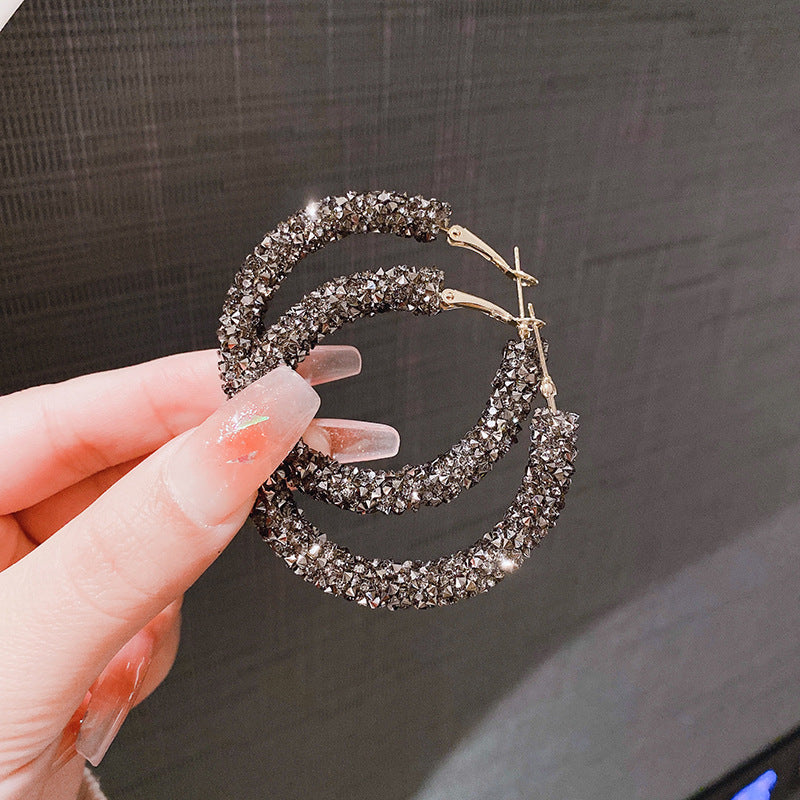 Women's Fashion Big Eardrop Full Diamond Temperament Circles Earrings