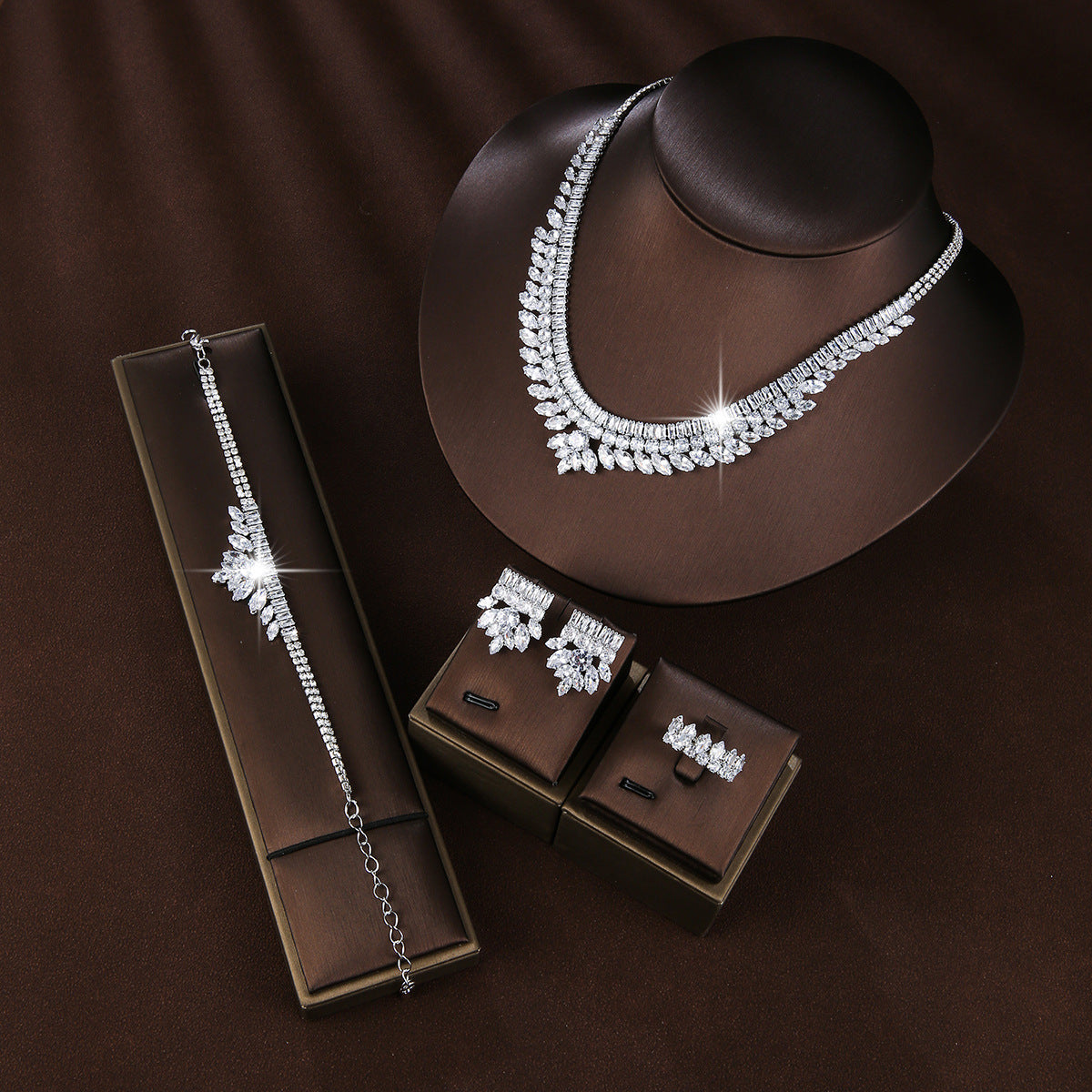 Bridal Copper Micro Inlaid Zircon Wedding Jewelry Set