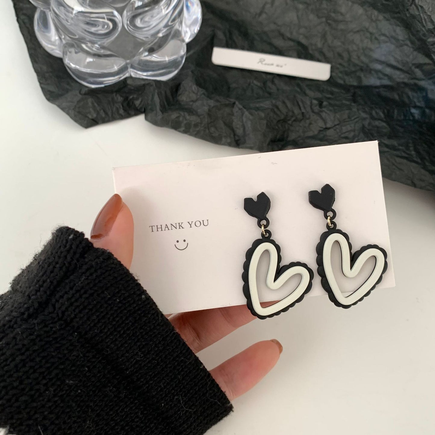 Autumn Love Black And White Color Earrings