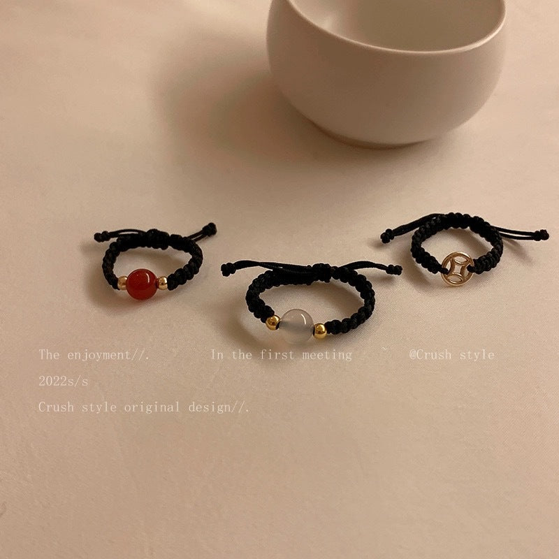 Opal Copper Coin Retro Fashion Chalcedony Niche Rings