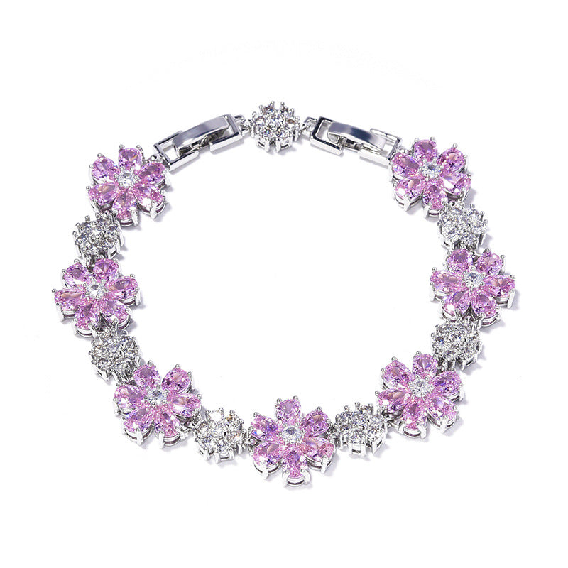 Bracelets incrustés de haute qualité en Zircon de luxe à fleurs riches pour femmes