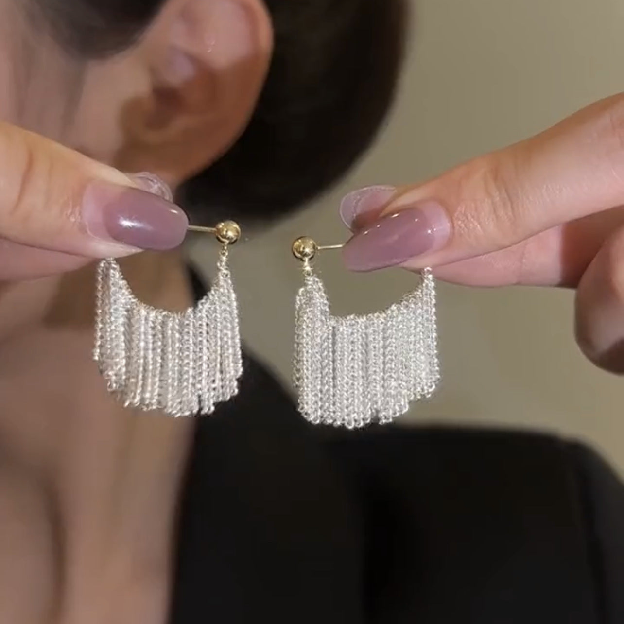 Women's Light Luxury Galaxy Waterfall Tassel For Graceful Fashionable Sparkling Sier Earrings