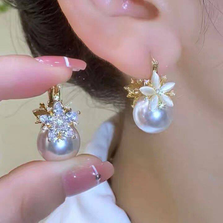 Super Fairy Elegant Graceful Flower Pearl Clip Ear Buckle