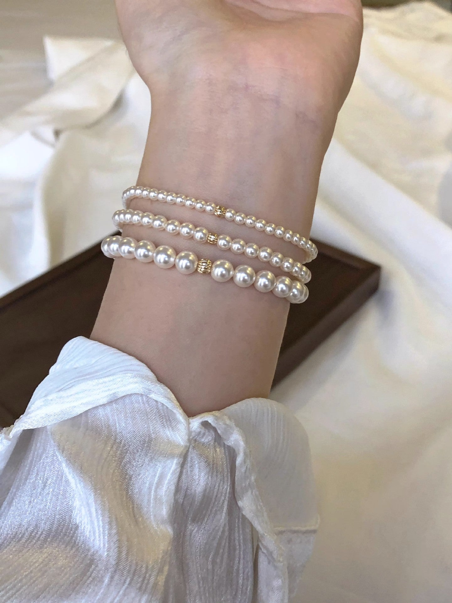 Small Golden Beads Pearl Perfect Circle Exquisite Bracelets