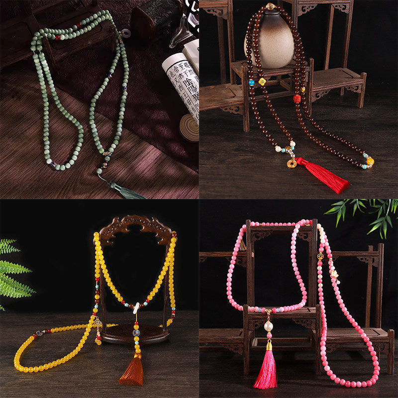 Chinese Style National Elements Long Cheongsam Twin Chain Tassel Retro Necklace