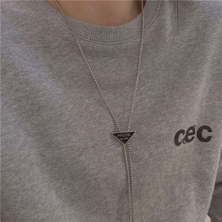 Women's Triangle Mark Pendant Titanium Steel Sweater Chain Necklaces