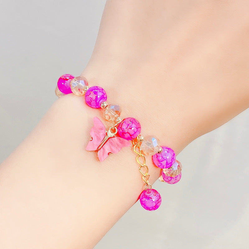 Children's Glaze Beaded Princess Cartoon Crystal Flowers Bracelets