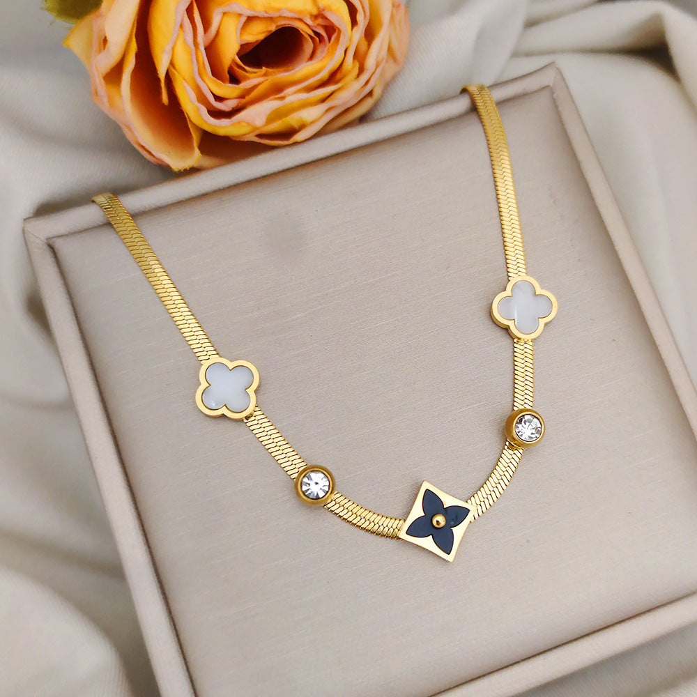 Color Value Female Whole Body Titanium Steel Clover Live Broadcast Necklace