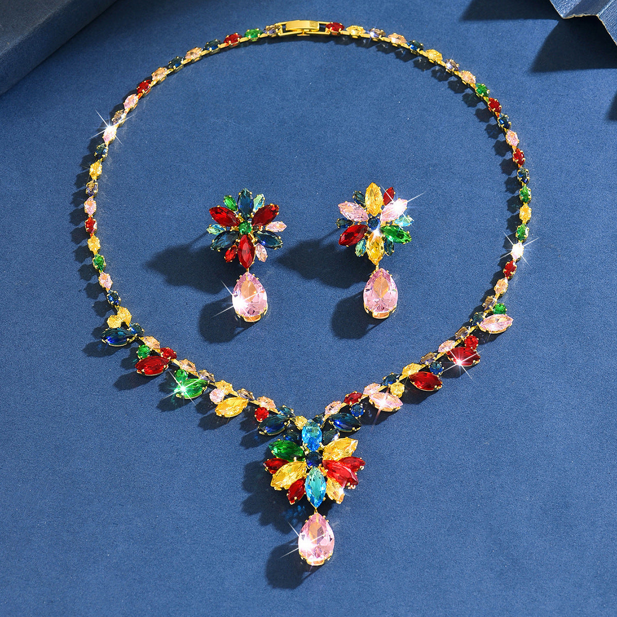 Zircon Color Tulip Temperament Clavicle Chain Jewelry Set