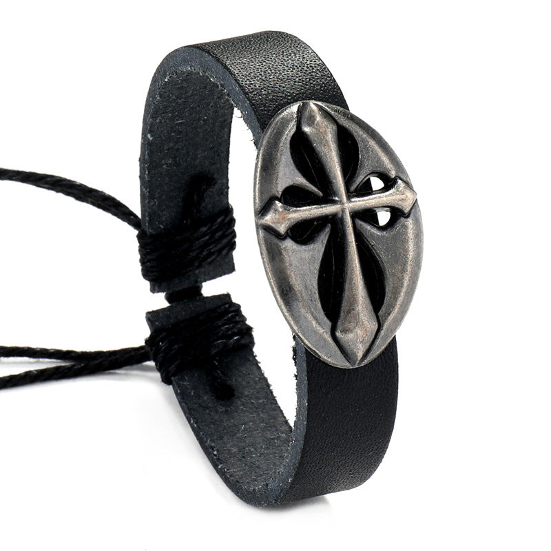 Men's Simple Vintage Weave Leather Cross Adjustable Bracelets