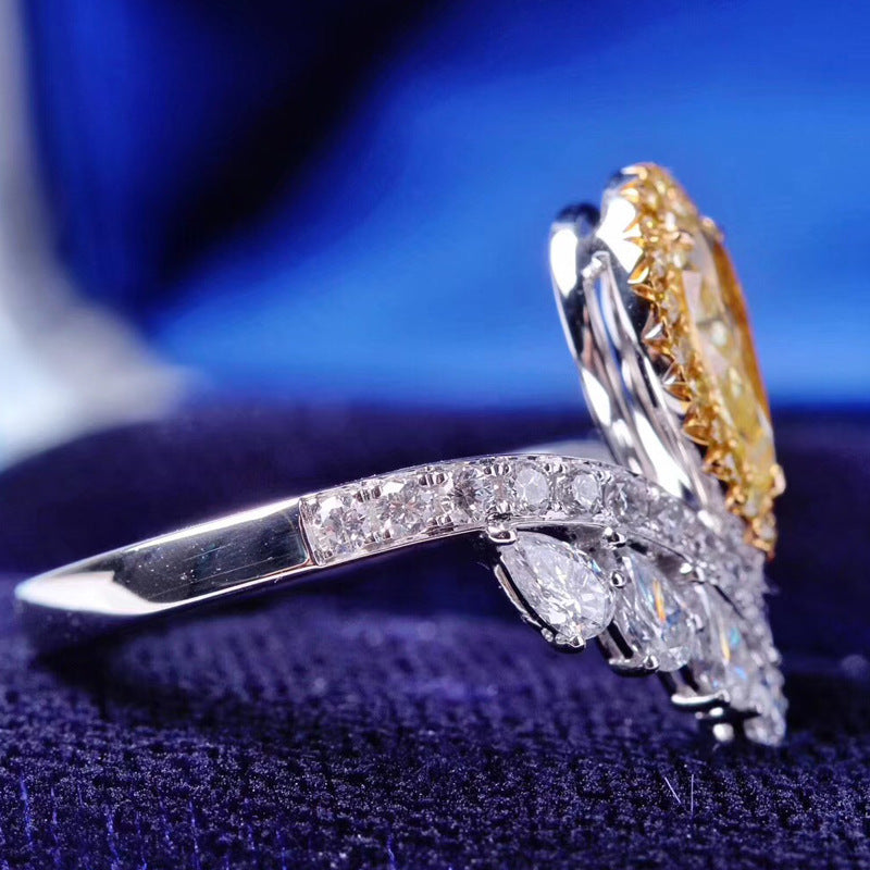 Live Broadcast Luxury Water Drop Pear-shaped Yellow Diamond Rings