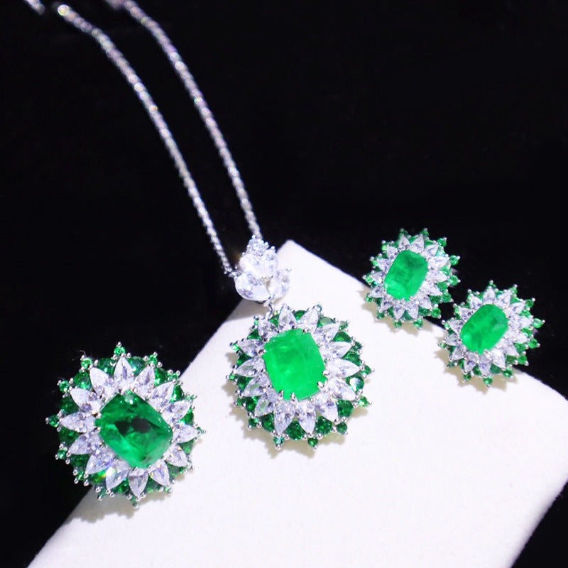Emerald Royal Sapphire Colored Gems Open Finely Jewelry Set