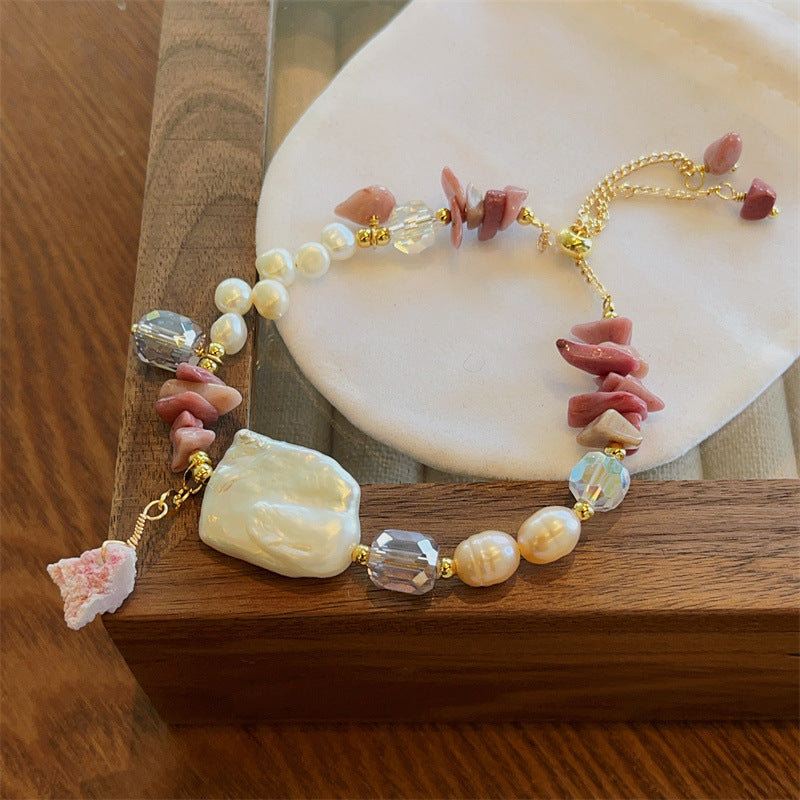 Personality Baroque Irregular Rose Stone Freshwater Pearl Female Temperament Drawable Jewelry Set