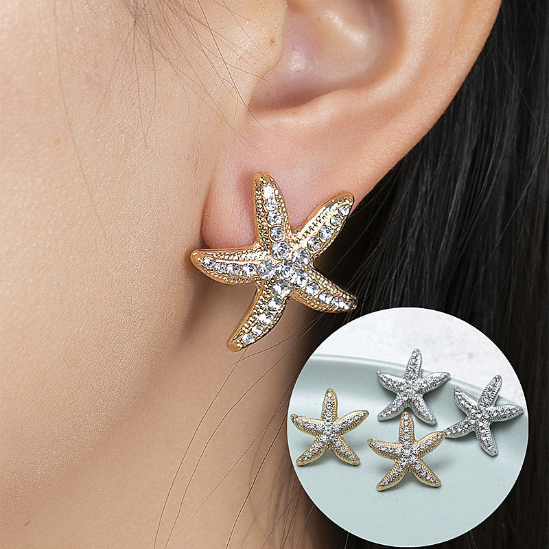 Jewelry Starfish Full-jeweled Female Pentagram Zircon Earrings