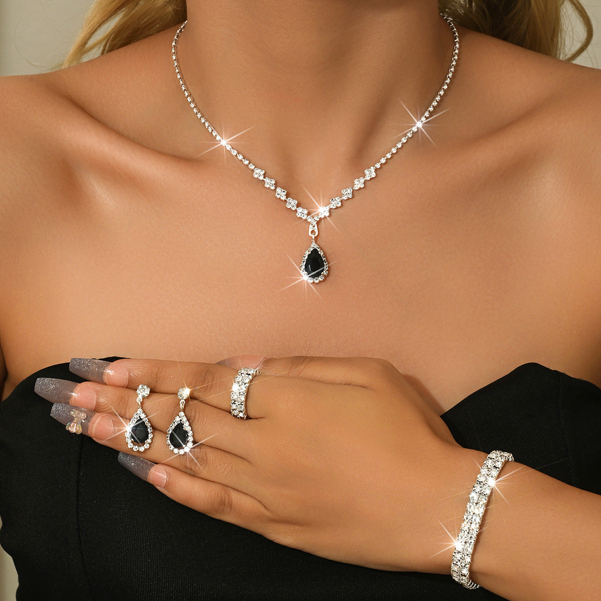 Women's Bridal Rhinestone Zircon Wedding Dress High Sense Jewelry Set