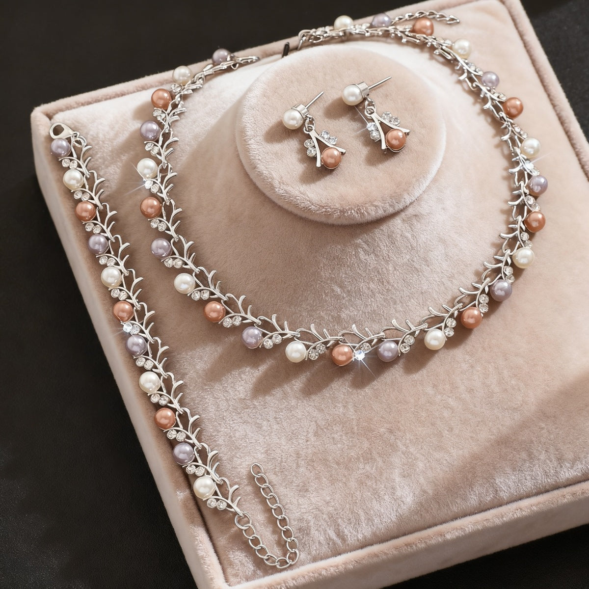 Women's Environmental Protection Alloy Pearl Shape Three-piece Jewelry Set