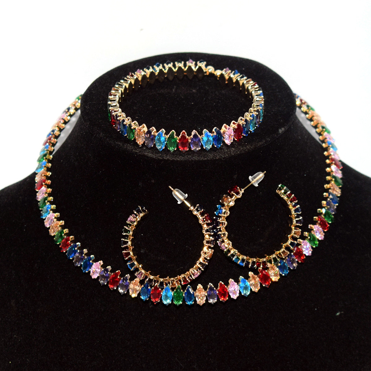 Women's Luxury Zircon Collar Ear Three-piece Horse Eye Fashion Jewelry Set