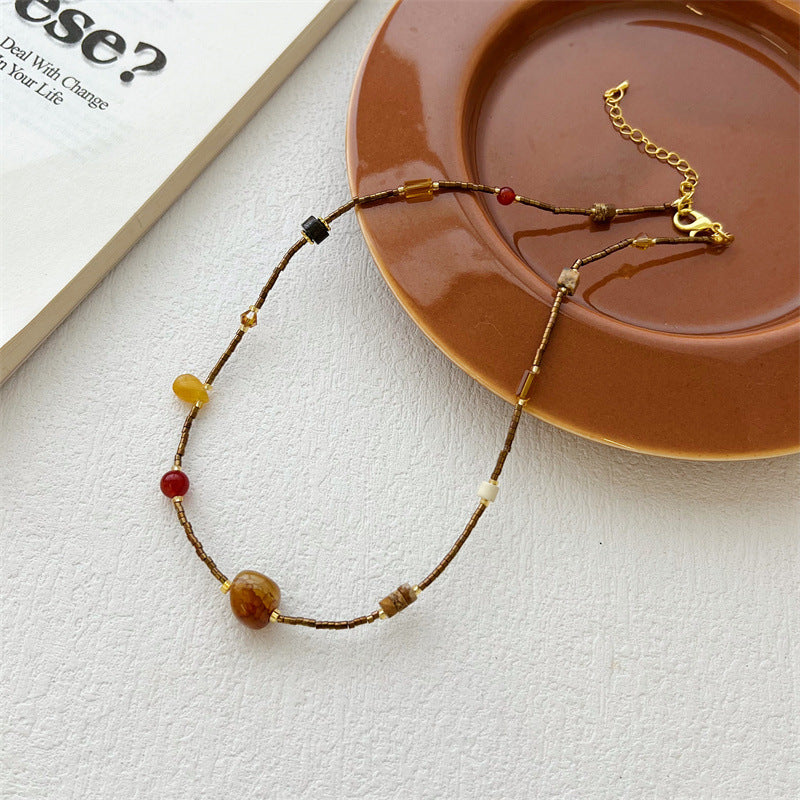 Agate Bead Fashion Advanced Titanium Steel Necklace