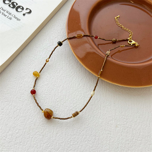 Agate Bead Fashion Advanced Titanium Steel Necklace