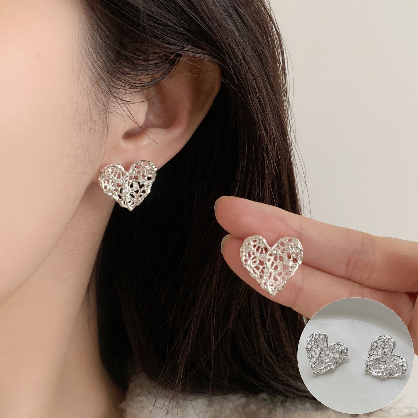 Love Heart Female Retro Fashion Personalized Sweet Cool Peach Earrings