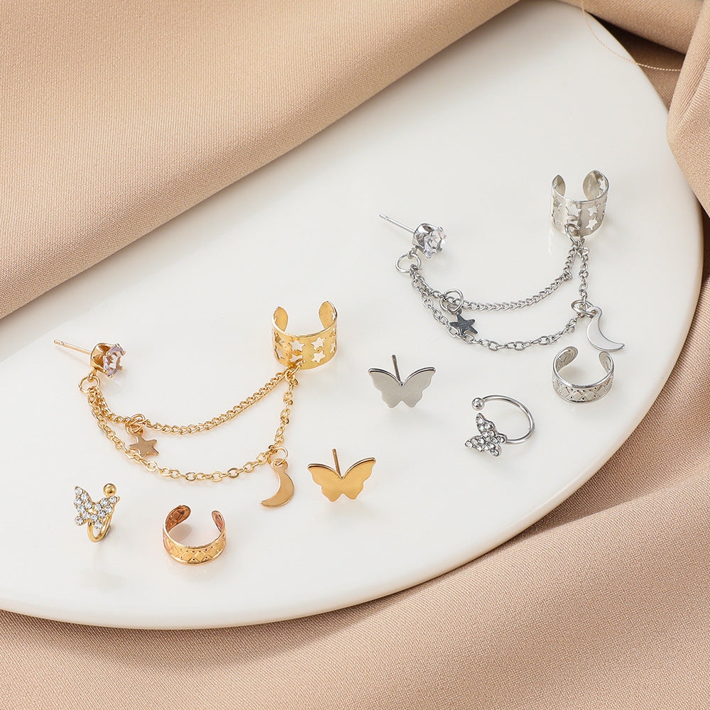 Pcs Rhinestone Butterfly Hollow Cartilage Fashion Star Moon Integrated Ear Clip