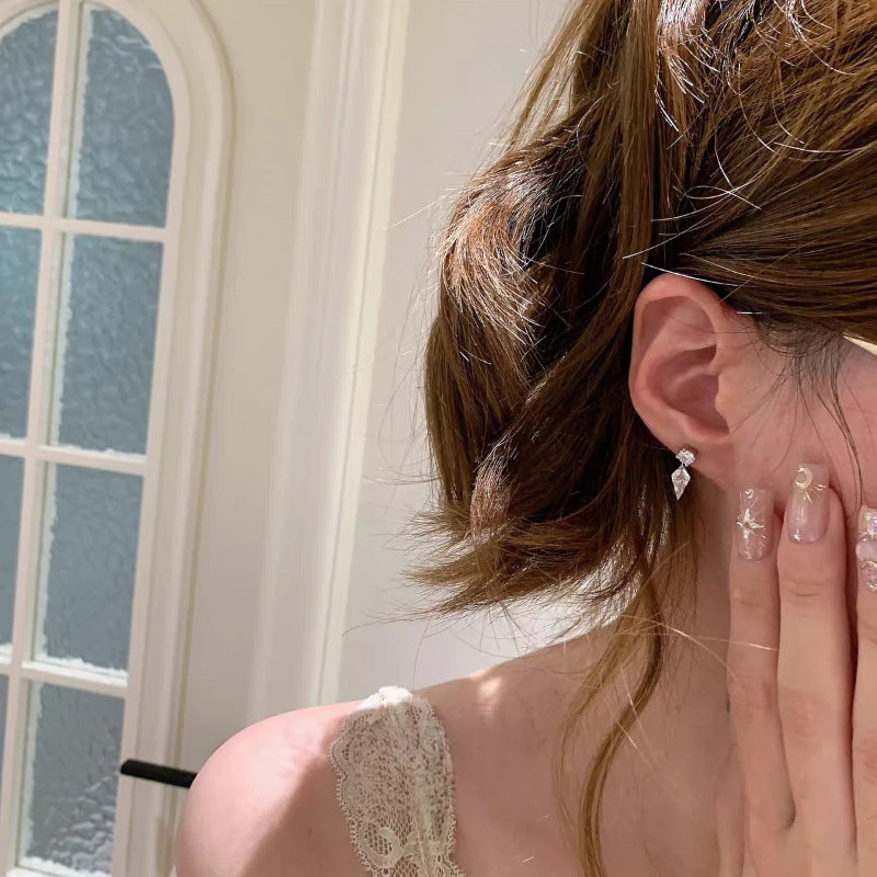 Sier Plated Super Flash Diamond Zircon Tassel Female Design Sense Stud Earrings