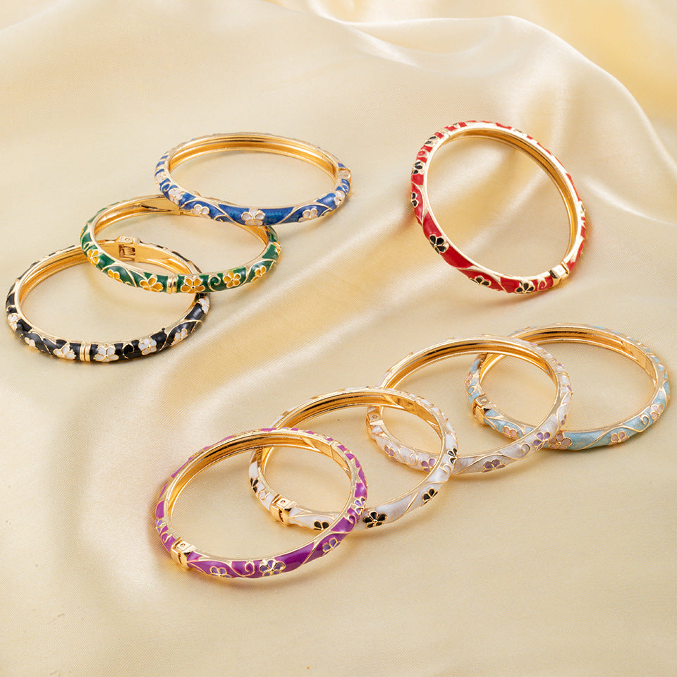 Flower Enamel Color Open-ended National Fashion Chinese Style Light Luxury Bracelet