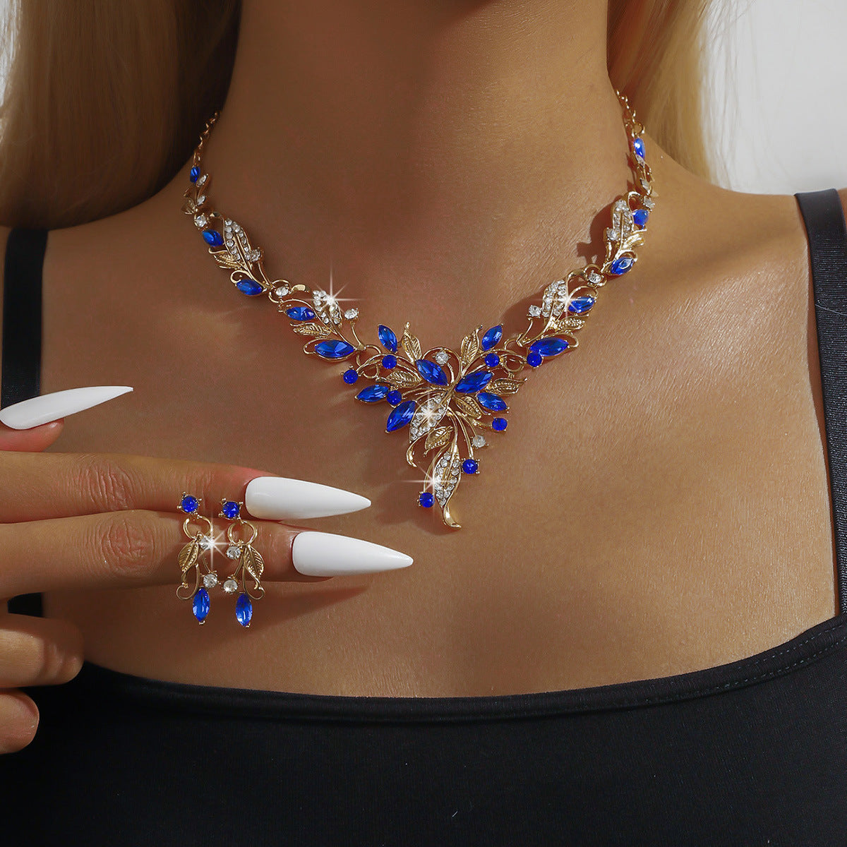 Diamond Water Drop Geometry Light Luxury Minority High Sense Dress Jewelry Set