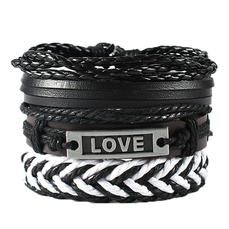 Handmade Woven Leather Punk Wristband Alloy Bracelets