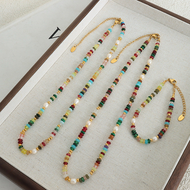 Women's Beaded Natural Stone Freshwater Pearl Personality Queen Jewelry Set