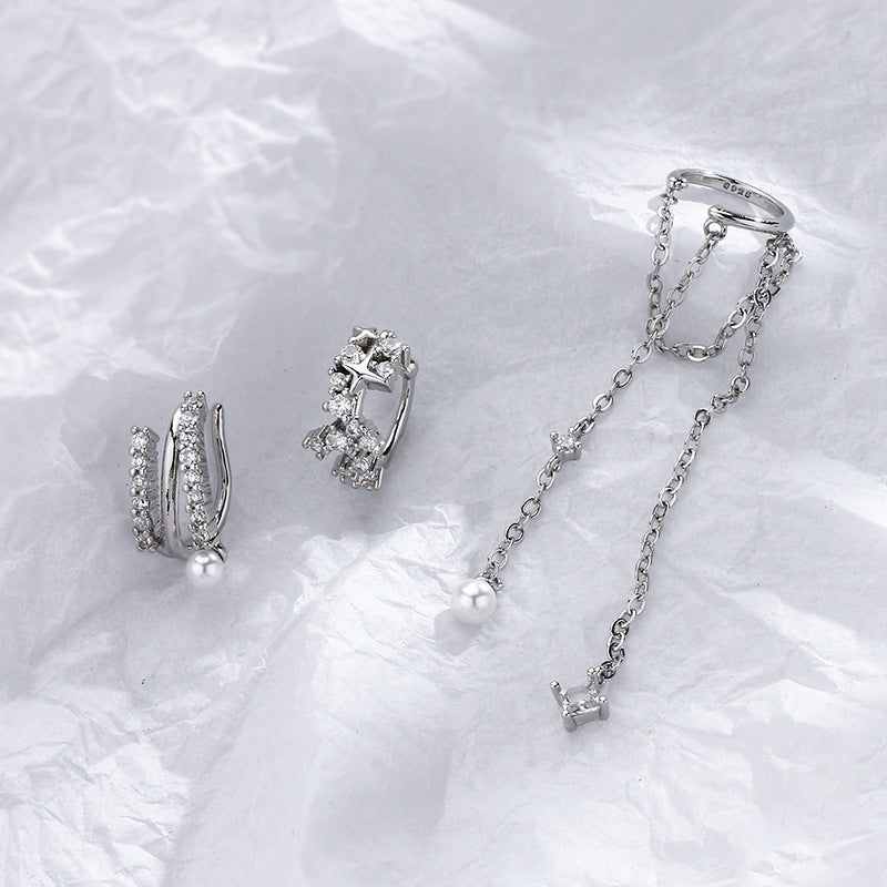 Starry Long Pearl Tassel Zircon Without Rings