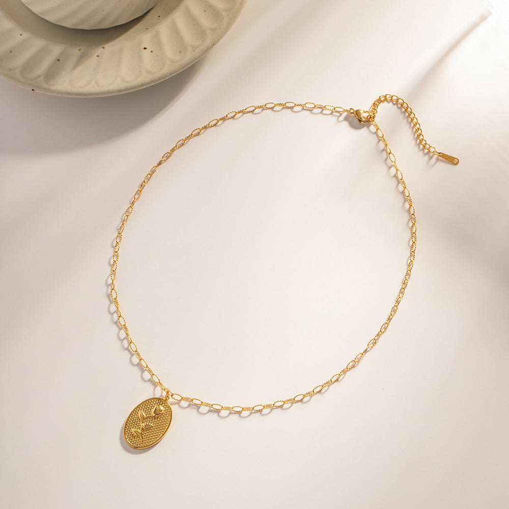 Gold-plated French Retro Stainless Steel Oval Necklaces