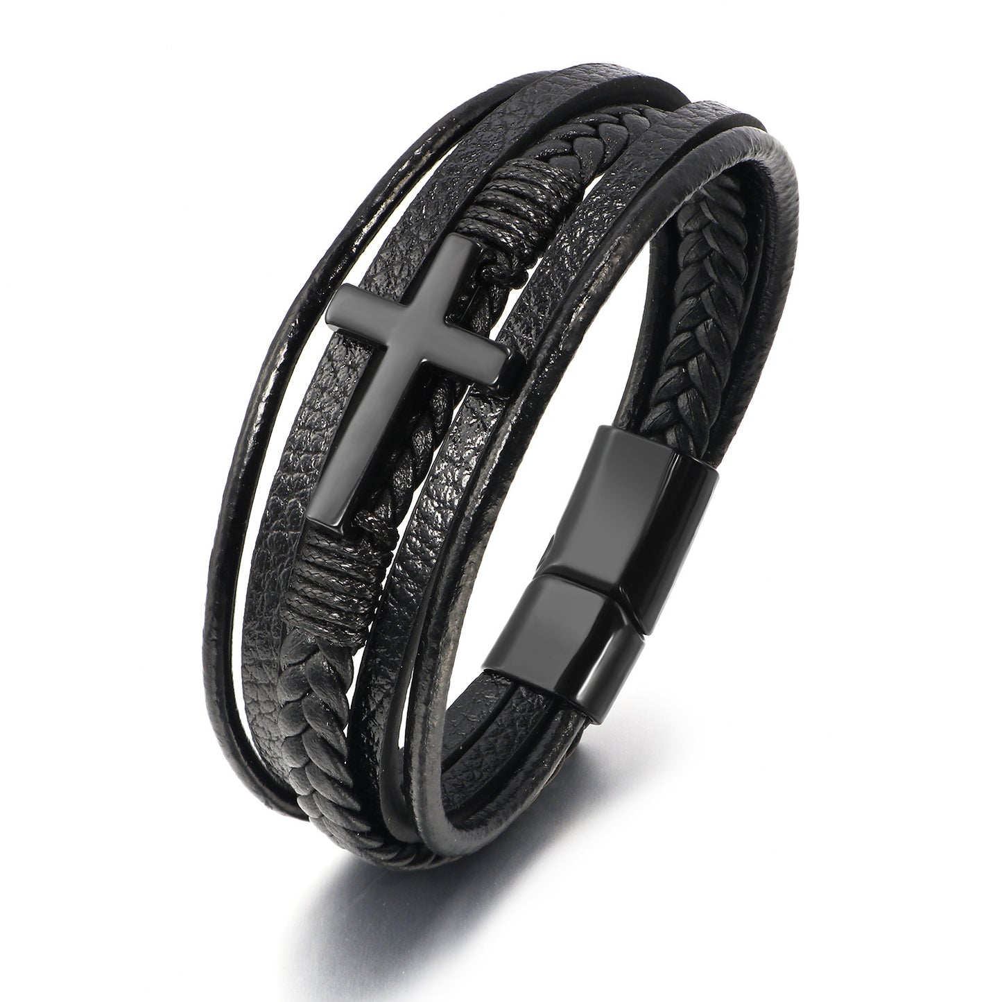 Herren-Kreuz-Leder-handgefertigte geflochtene Seil-Magnetarmbänder