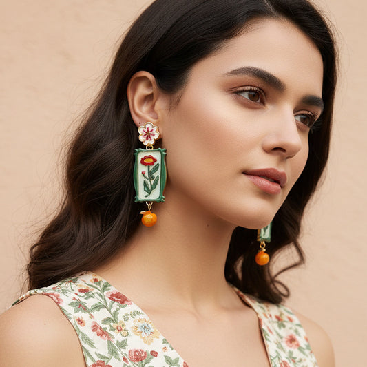 Fashion Painted Flower Orange Fresh Pastoral Style Fruit Rings