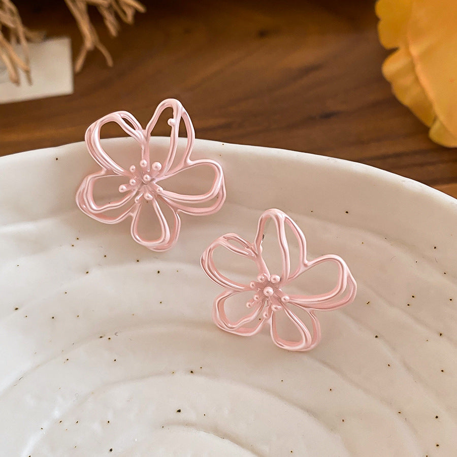 Sier Needle Macaron Flower Female Sweet Fresh Stud Earrings